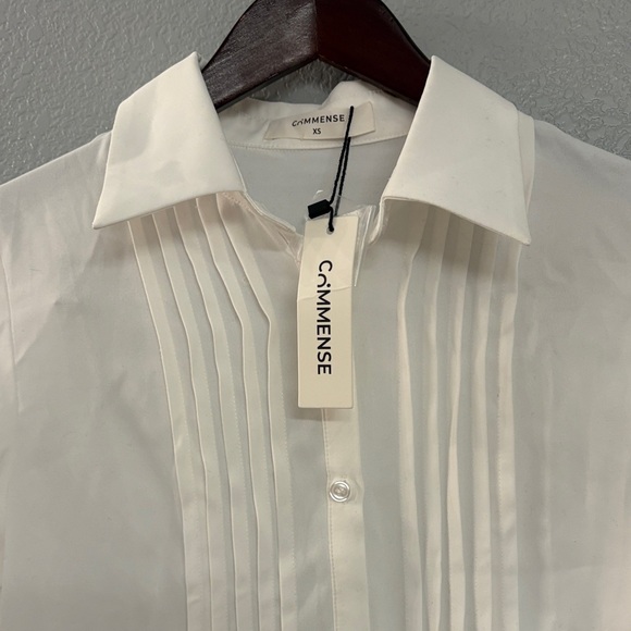 Commense White Pleated Button Down Shirt - Picture 3 of 6